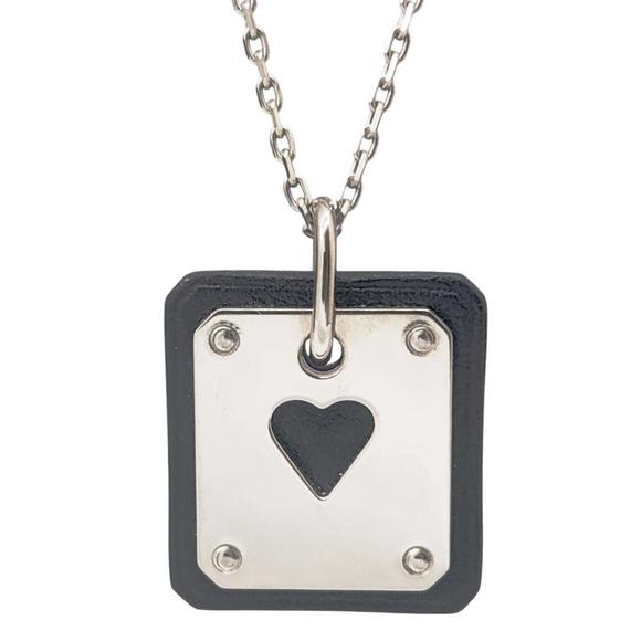 HERMES Hermes Asdukur PM Ace of Hearts Necklace Silver Black Y Stamp 2020 Hea...
